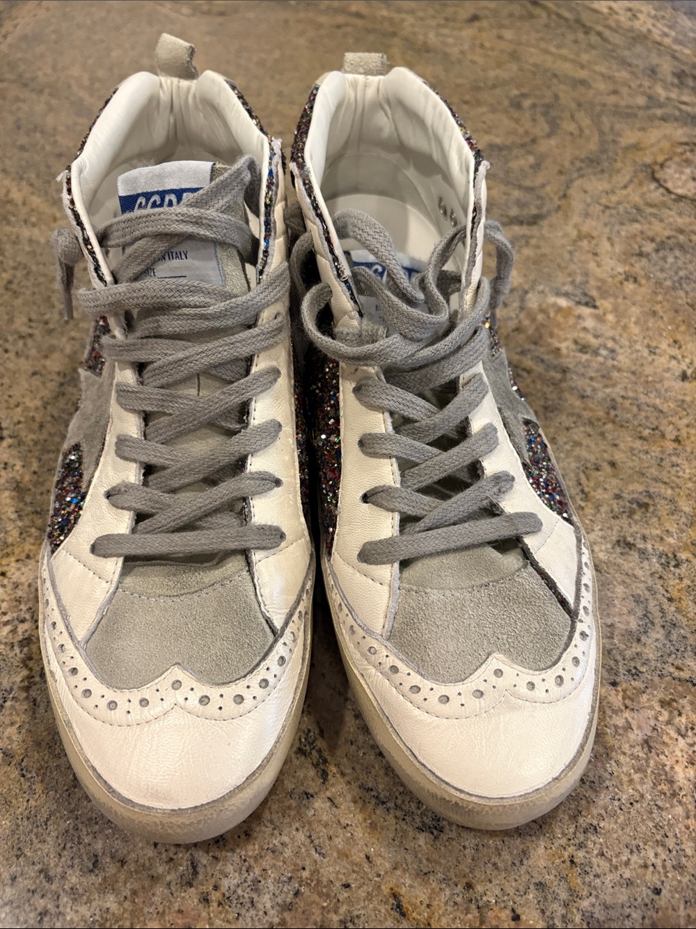 Golden Goose White, Gray & Multicolor Glitter High-Top Mids size 40
